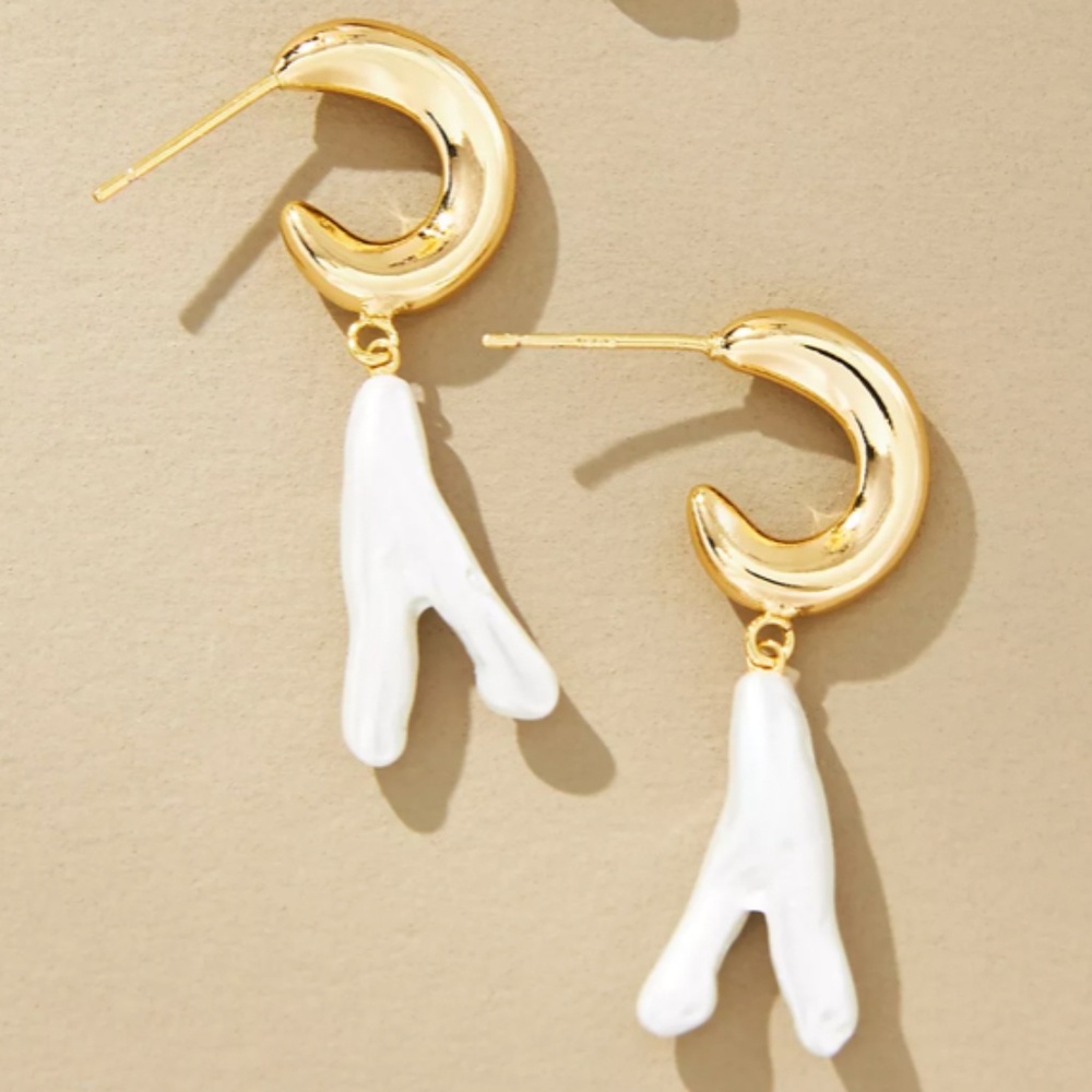Anthropologie Pearl Huggie Hoop Earrings